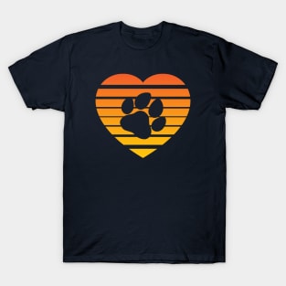 Dog Paw Heart Valentine - Orange Gradient T-Shirt